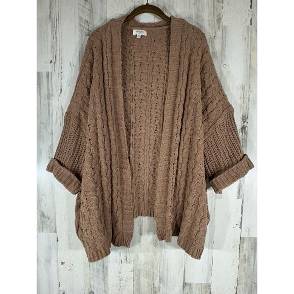 Umgee Sweater Size Large Oversized Camel Khaki Tan Chunky Chenille Cable Knit - Picture 1 of 7
